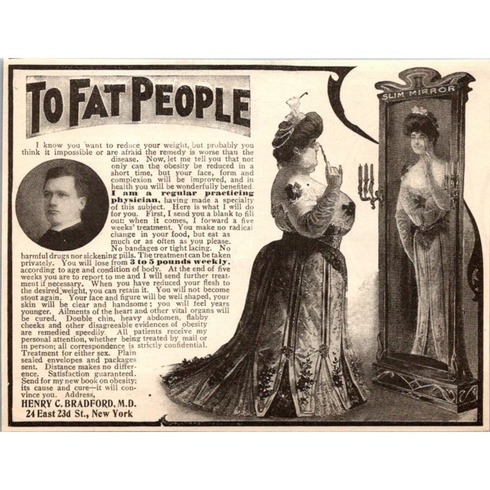 Henry C Bradford MD Book On Obesity 24 East 23rd St NY 1904 Clipping SAI7-H6 - Picture 2 of 2